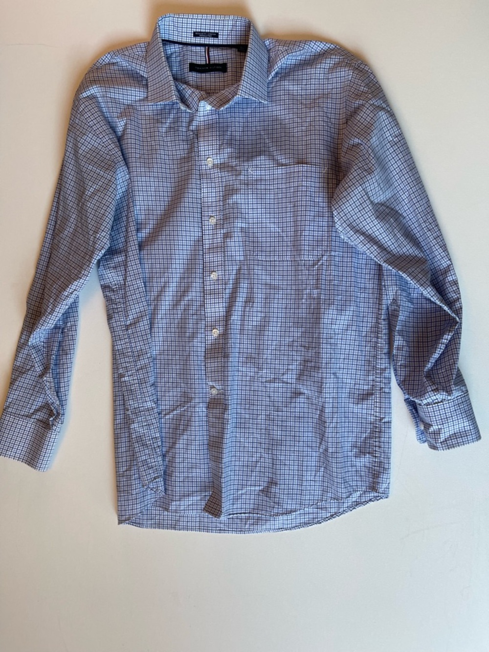 Tommy Hilfiger Light Blue and White Micro-Check Dress Shirt